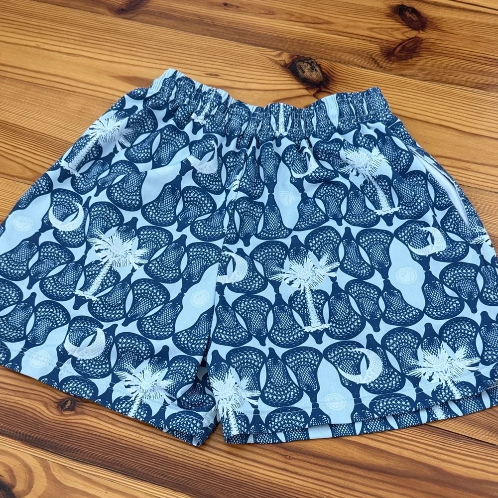 EUC LaxSoHard Boys Large Navy Blue Patterned Shorts LAX Sticks Palm Trees SC - Picture 7 of 7